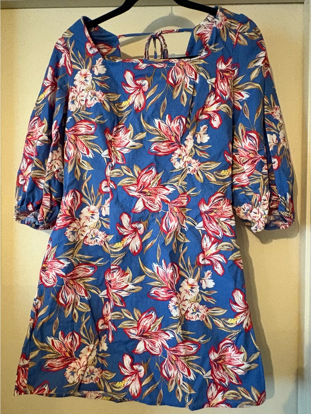A New Day Blue Tropical Floral Puff Sleeve Mini Dress Size XS